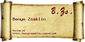 Benye Zsaklin névjegykártya
